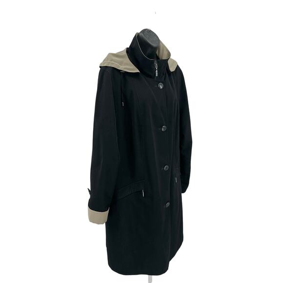 Gallery Woman Jacket WMNS 1X Black Long Sleeve Hooded Button Up Knee-Length Plus - Picture 2 of 7